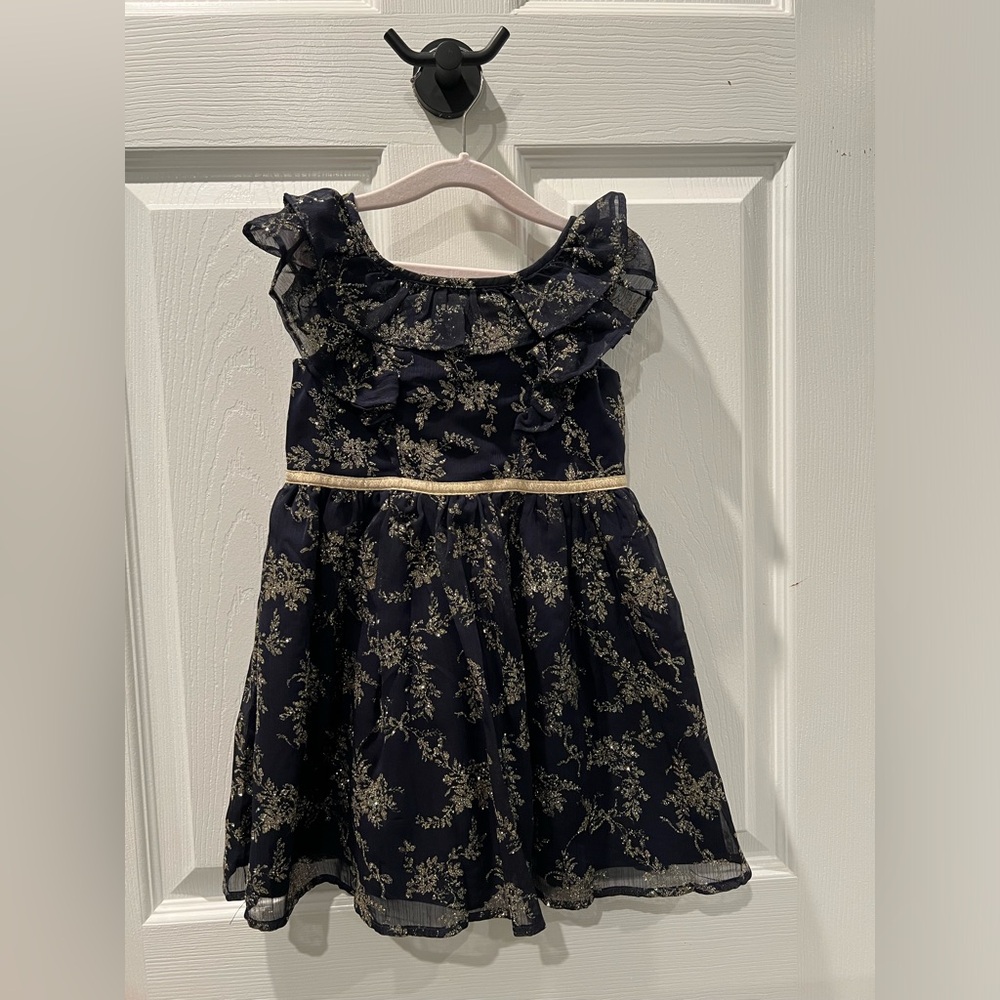 Fancy baby dress in navy and gold